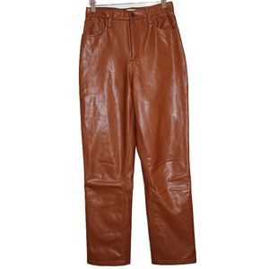 Abercrombie & Fitch 90s Straight Ultra High Rise Brown Vegan Leather Size 27 / 4